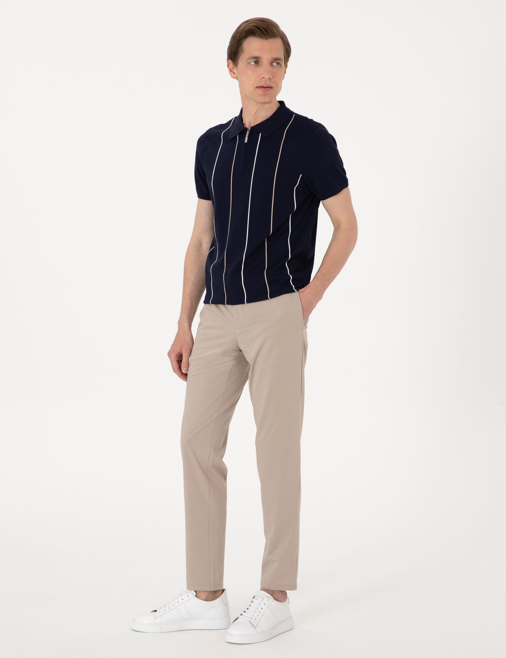 Lacivert Slim Fit Polo Yaka Fermuarl_ Triko Ti__rt - Pierre cardin фото 4