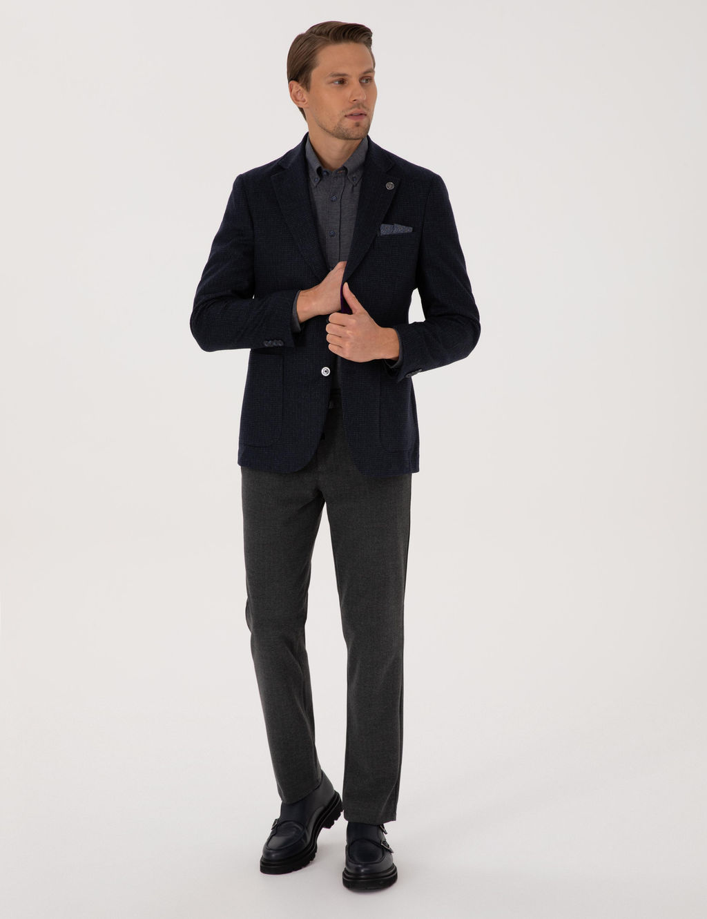 Lacivert Slim Fit Y_n Kar___ml_ Ceket
