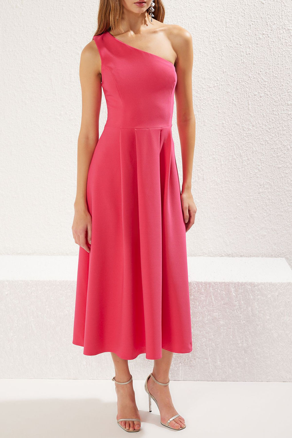 TRENDYOLMILLA Pembe A-Kesim Tek Omuz Dokuma S?k Elbise TPRSS25EL00074  фото 3