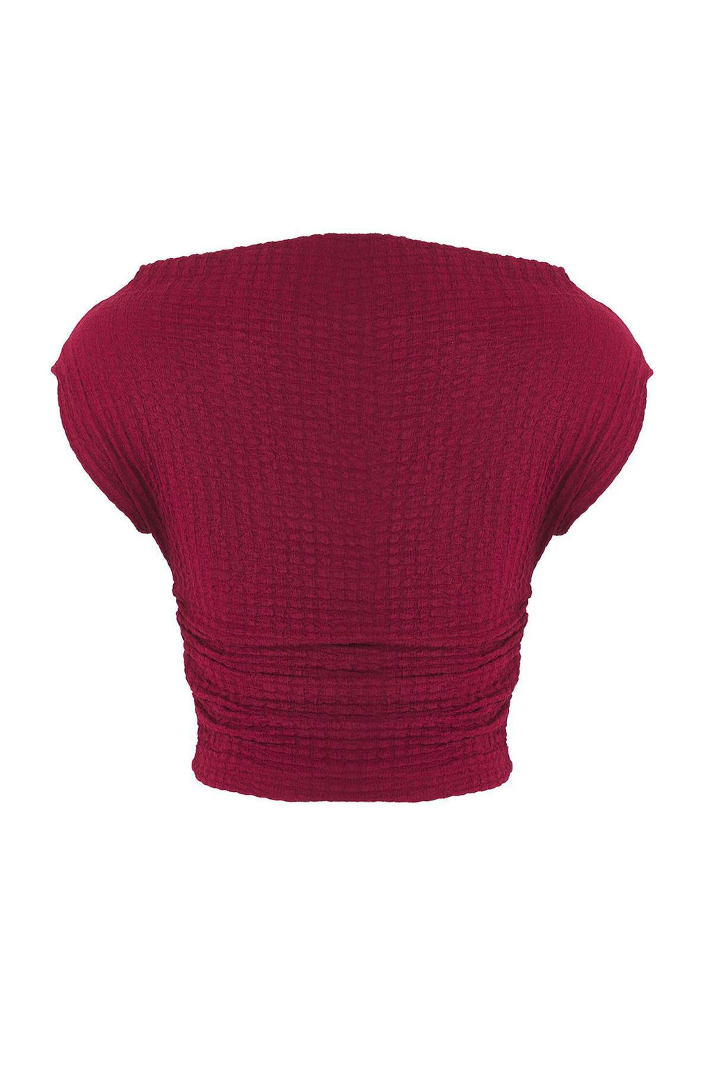 Bordo Dokulu Kay?k Yaka Buzgulu Kolsuz Esnek Orme Bluz TWOSS25BZ00485