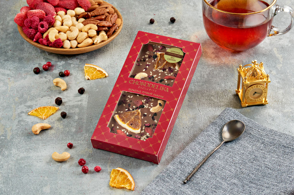 Шоколад молочный SUGAR FREE кешью, апельсин, годжи 80 гр - Chokodelika фото 4