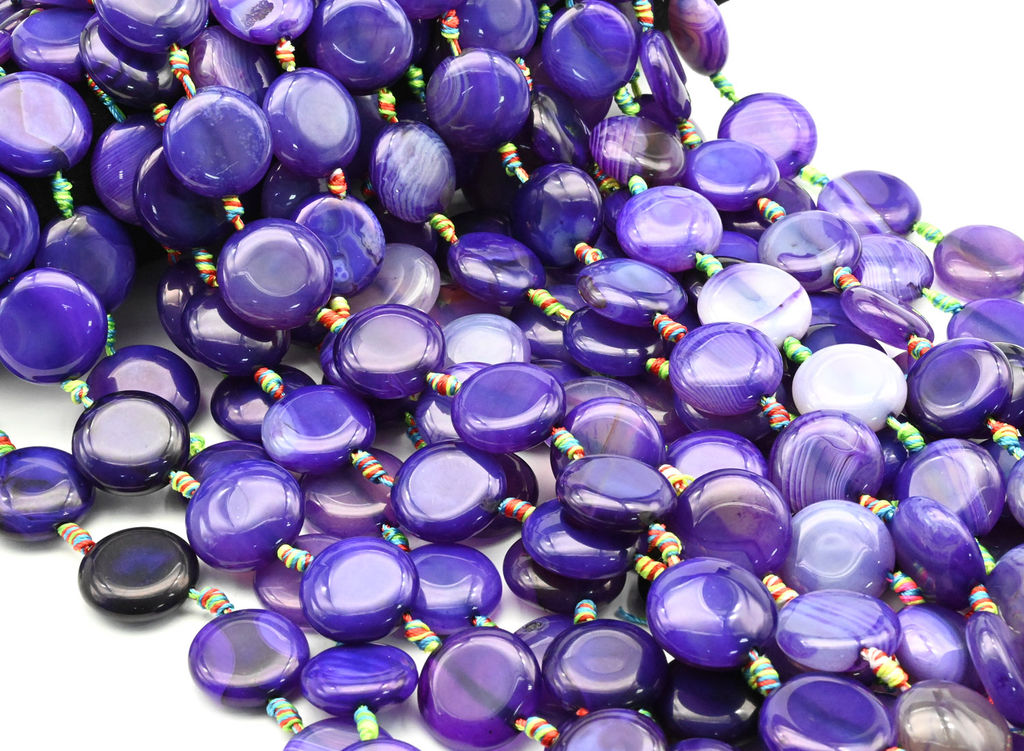 Бусины из агата тонированного круг 23мм цв.фиолетовый, 42см, 14 бусин Радуга камня